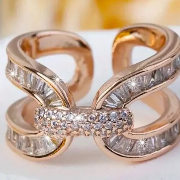 none Jewelry - SOLD! NWOT Baguette 18K Gold Plated Zircon Ring Rose Gold Tone Adjustable